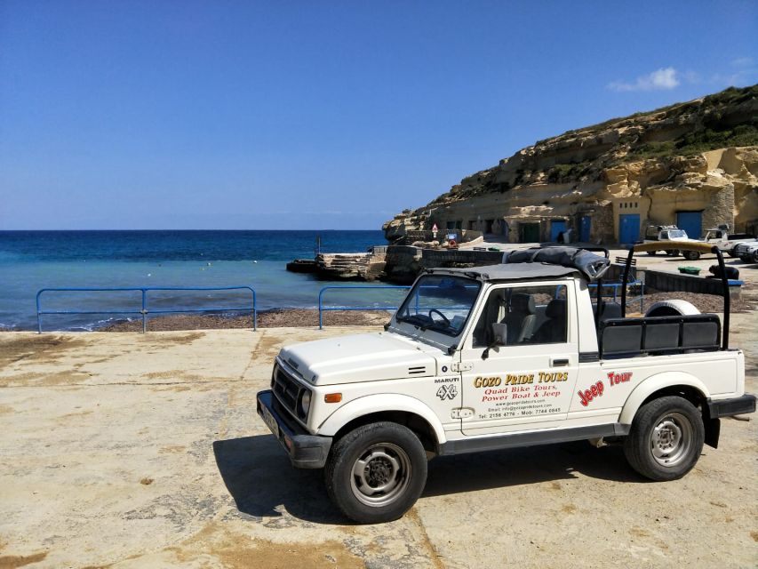 Gozo: Customizable Private Guided UTV Tour with Lunch - The Blue Lagoon and Comino Caves powerboat ride back