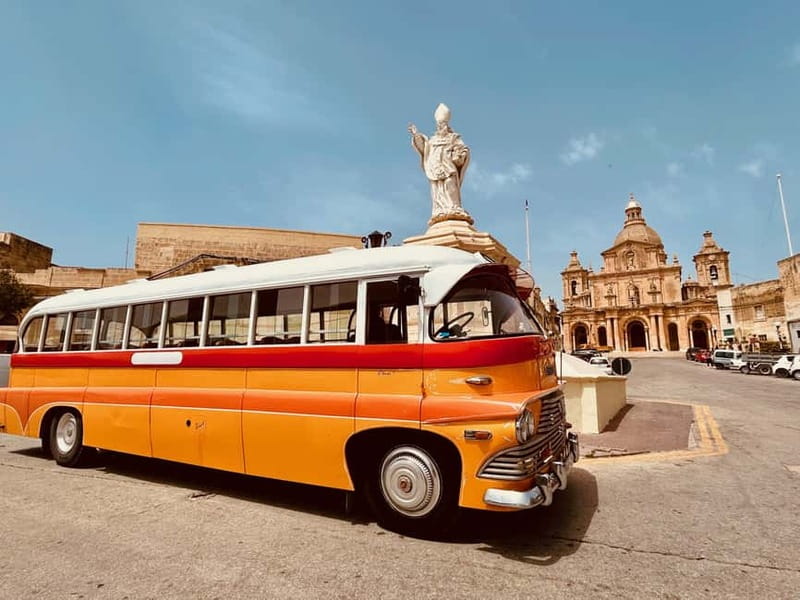 Malta: 5 hr Vintage Bus Tour - Mdina & Blue Grotto inc. food - Marsaxlokk Start Point: Fishing Village Time With a Souvenir Market