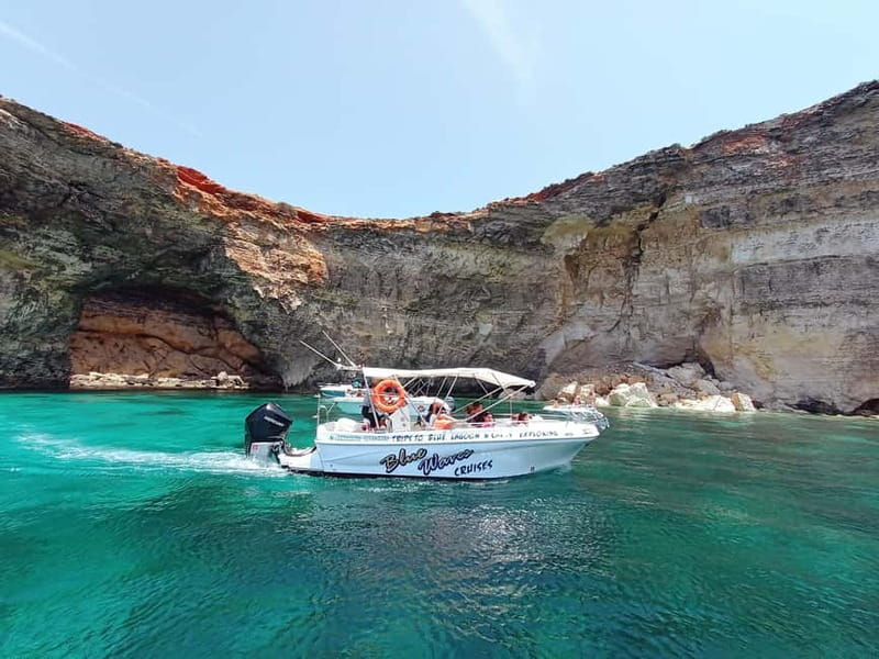 Mellieha: 1:00pm Speedboat round Comino Caves 2h Blue Lagoon - Blue Lagoon stop: 2 hours of swimming, snorkeling, and sun time