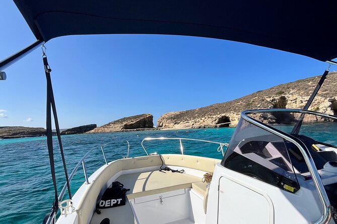 Private speed boat trip to Comino, Blue Lagoon and Caves - Crystal Lagoon Stop: Calm Water for Real Swimming Time